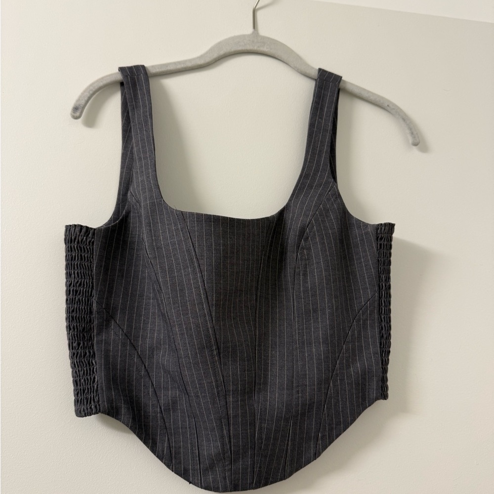 Amanda Uprichard Charcoal Pinstripe Crop Top
